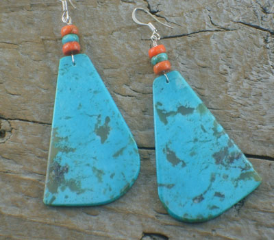 Turquoise Earrings Native American Slab Blue Angled